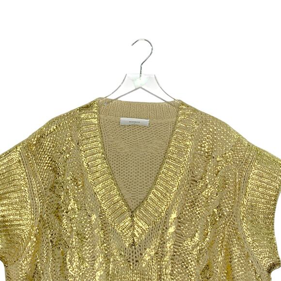 Beatrice.b S Womens Laminated Gold Waistcoat Sweater Jumper Metallic - Picture 5 of 11
